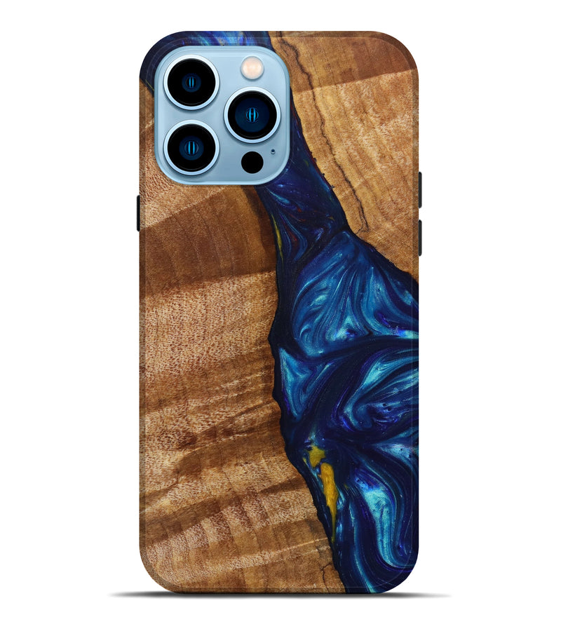 iPhone 14 Pro Max Wood+Resin Live Edge Phone Case - Patrick (Blue, 638155)
