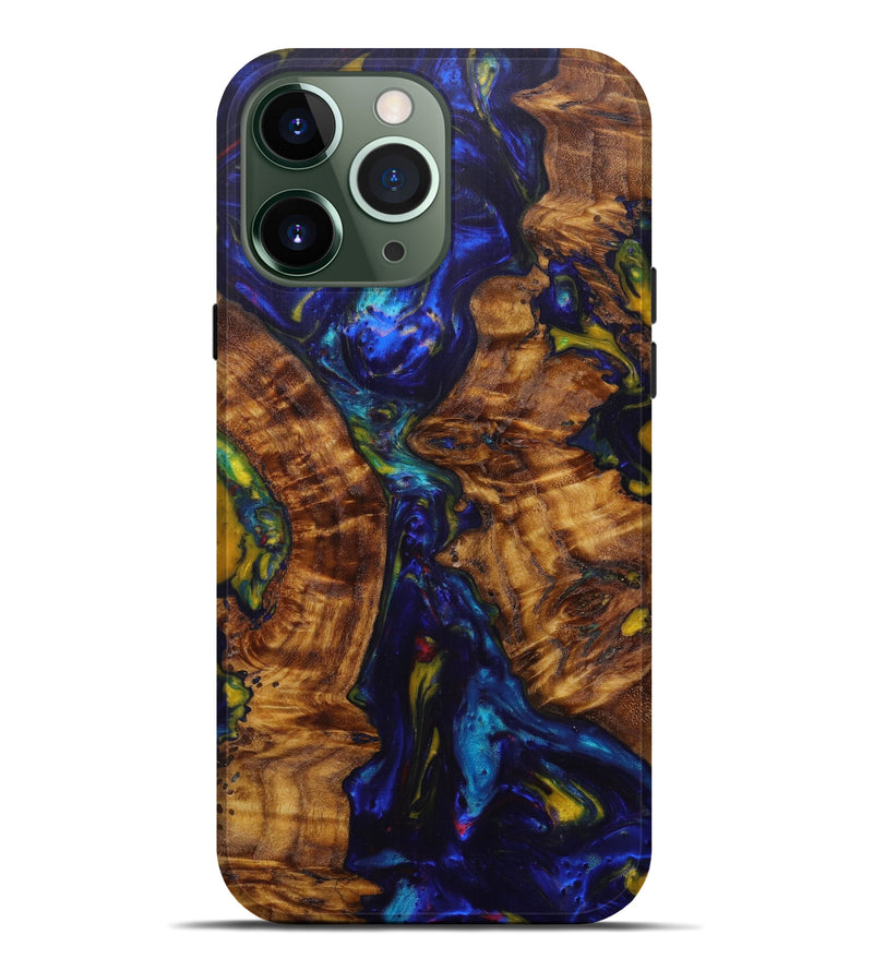 iPhone 13 Pro Max Wood+Resin Live Edge Phone Case - Antoinette (Dark Blue, 597373)
