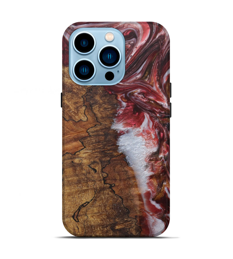 iPhone 14 Pro Wood+Resin Live Edge Phone Case - VuHoan (Dark Red, 588721)