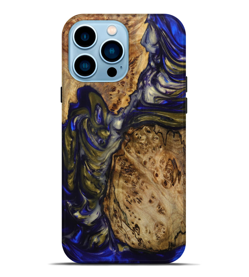 iPhone 14 Pro Max Wood+Resin Live Edge Phone Case - Reed (Blue, 635145)