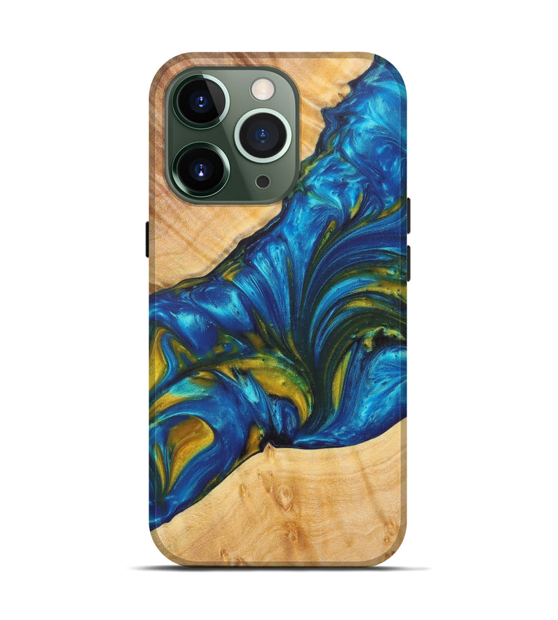 iPhone 13 Pro Wood+Resin Live Edge Phone Case - Beryl (Teal & Gold, 616897)