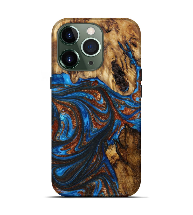 iPhone 13 Pro Wood+Resin Live Edge Phone Case - Kara (Teal & Gold, 646076)