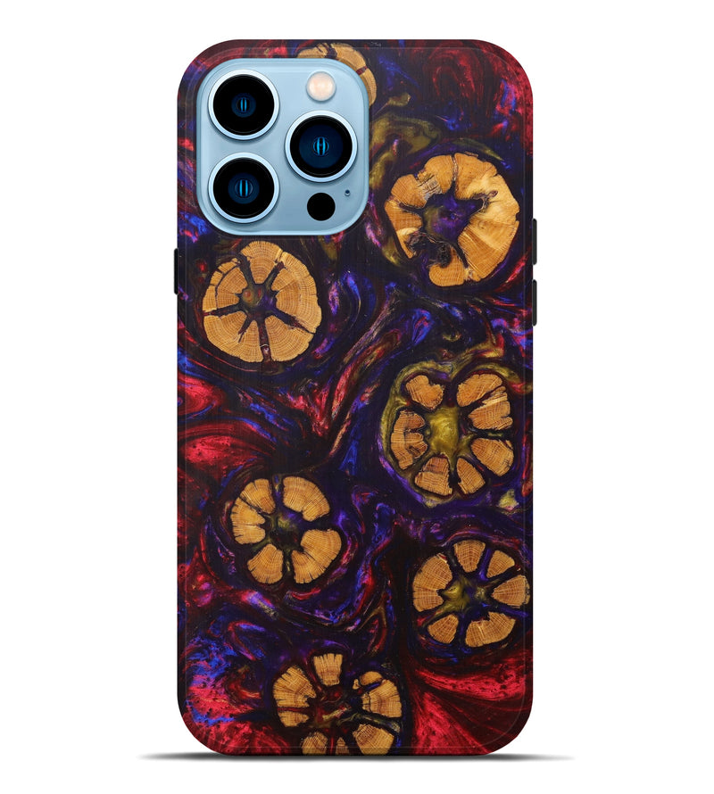 iPhone 14 Pro Max Wood+Resin Live Edge Phone Case - Veda (Dark Red, 605523)
