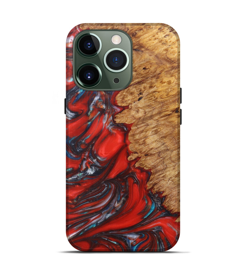 iPhone 13 Pro Wood+Resin Live Edge Phone Case - Chau (Dark Red, 608559)