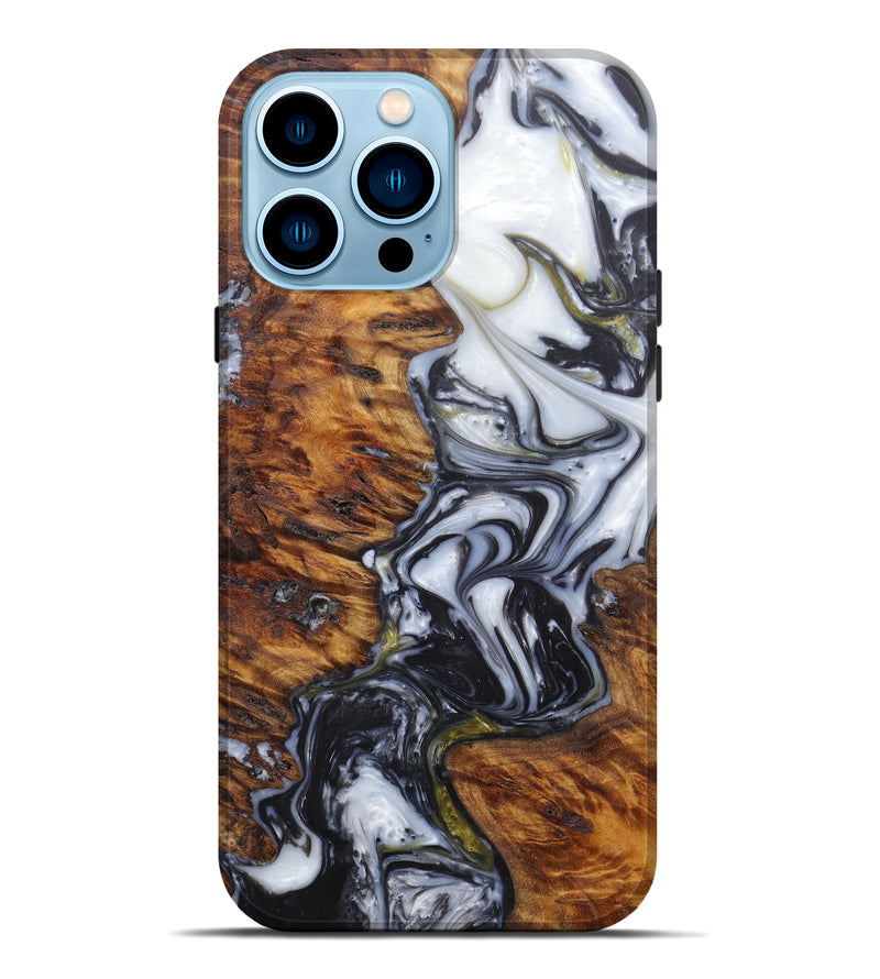 iPhone 14 Pro Max Wood+Resin Live Edge Phone Case - Kandy (Black & White, 597068)