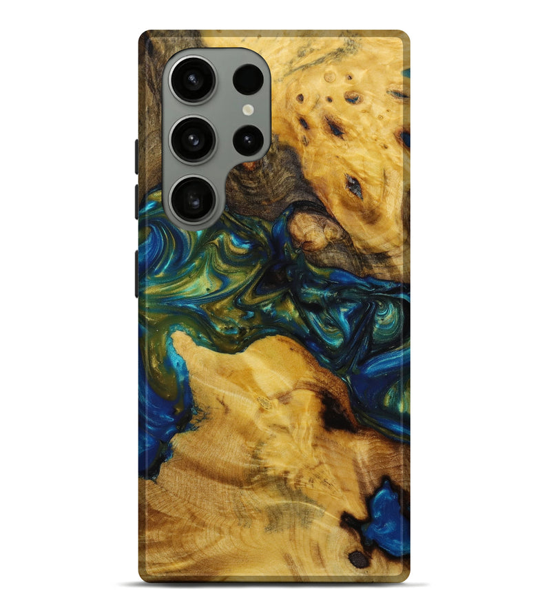 Galaxy S23 Ultra Wood+Resin Live Edge Phone Case - Georgia (Teal & Gold, 641957)
