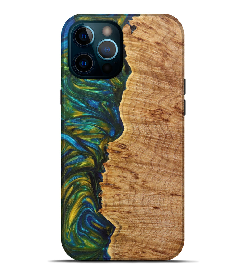 iPhone 12 Pro Max Wood+Resin Live Edge Phone Case - Edmond (Teal & Gold, 628659)
