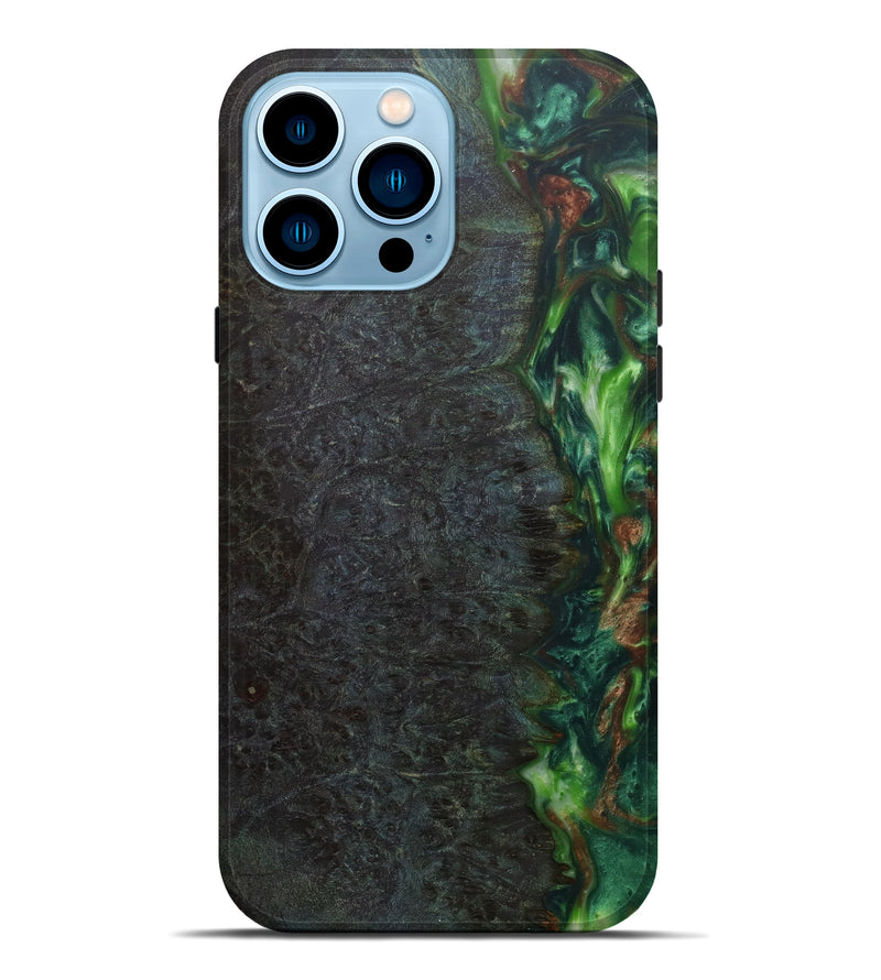 iPhone 14 Pro Max Wood+Resin Live Edge Phone Case - Antonetta (Dark Green, 596639)