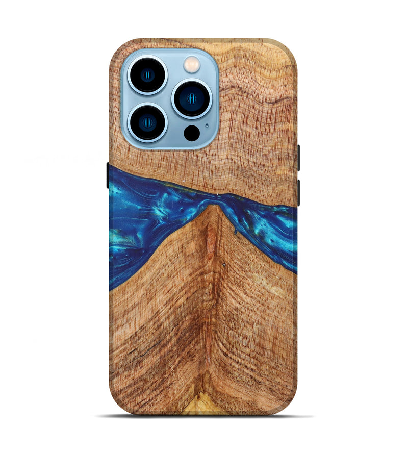 iPhone 14 Pro Wood+Resin Live Edge Phone Case - Leslie (Blue, 628656)