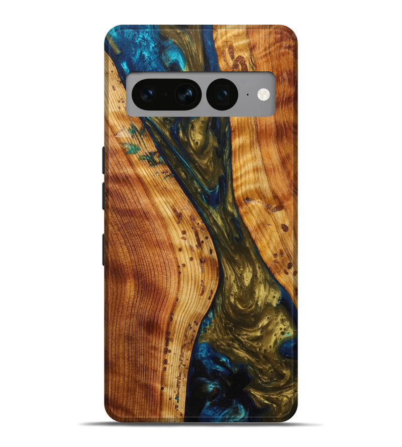 Pixel 7 Pro Wood+Resin Live Edge Phone Case - Emmye (Teal & Gold, 633274)