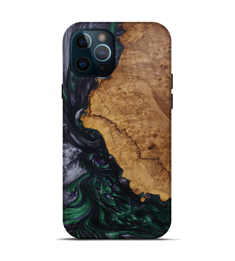 iPhone 12 Pro Wood+Resin Live Edge Phone Case - Callahan (Dark Green, 620148)