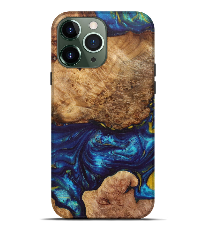 iPhone 13 Pro Max Wood+Resin Live Edge Phone Case - Candi (Teal & Gold, 628523)
