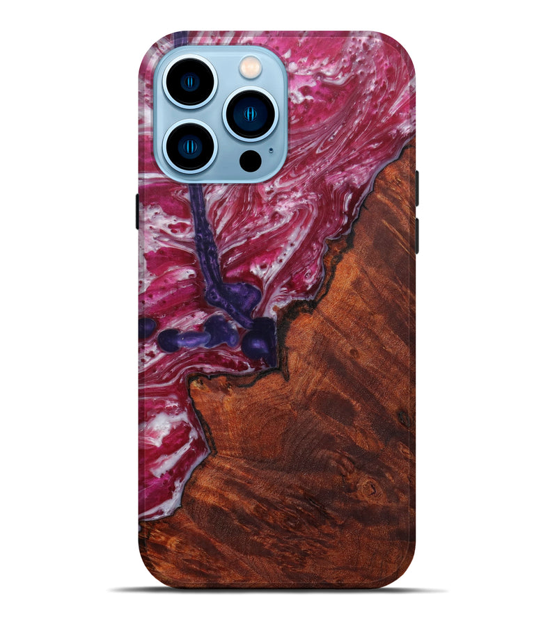 iPhone 14 Pro Max Wood+Resin Live Edge Phone Case - Koen (Dark Red, 585130)