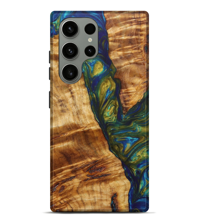 Galaxy S23 Ultra Wood+Resin Live Edge Phone Case - Bret (Teal & Gold, 641208)