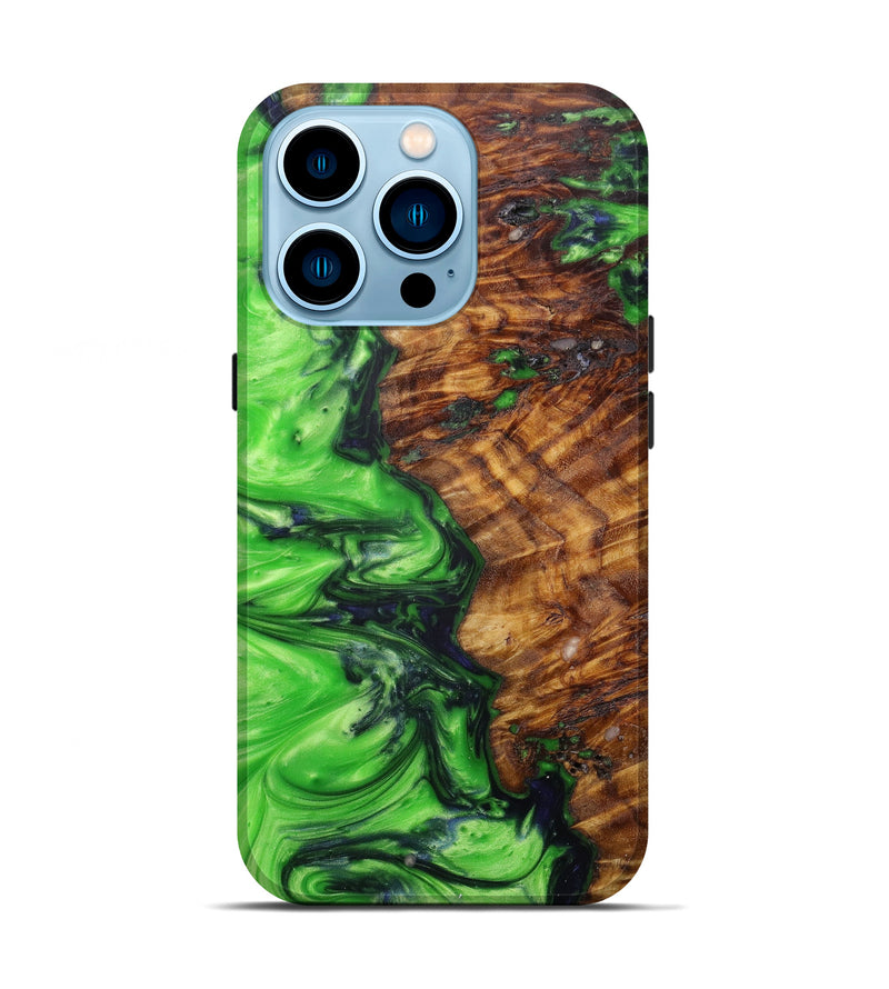 iPhone 14 Pro Wood+Resin Live Edge Phone Case - Viv (Dark Green, 597327)