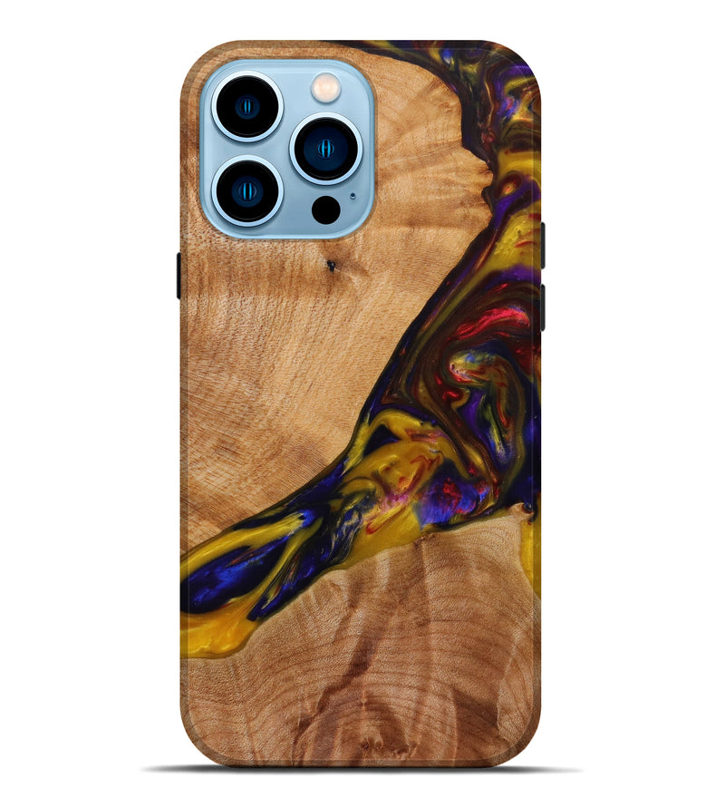 iPhone 14 Pro Max Wood+Resin Live Edge Phone Case - Preston (Blue, 641775)