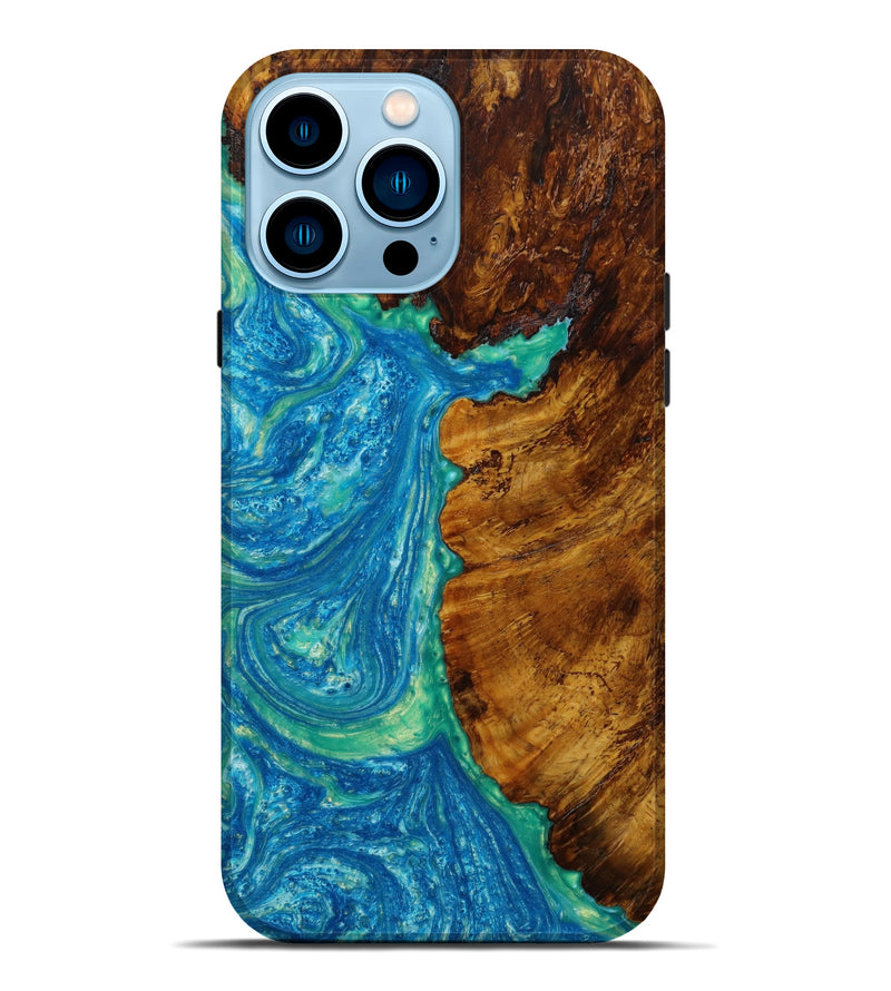 iPhone 14 Pro Max Wood+Resin Live Edge Phone Case - Dulce (Blue, 642477)