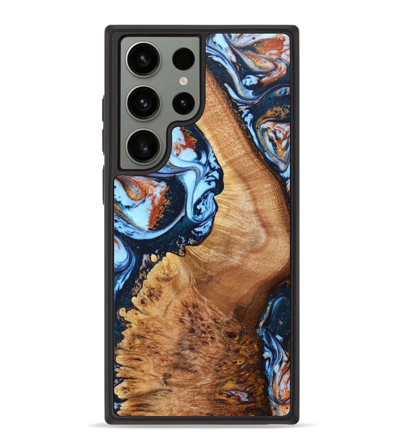 Galaxy S23 Ultra Wood+Resin Phone Case - Jeffery (Teal & Gold, 636690)