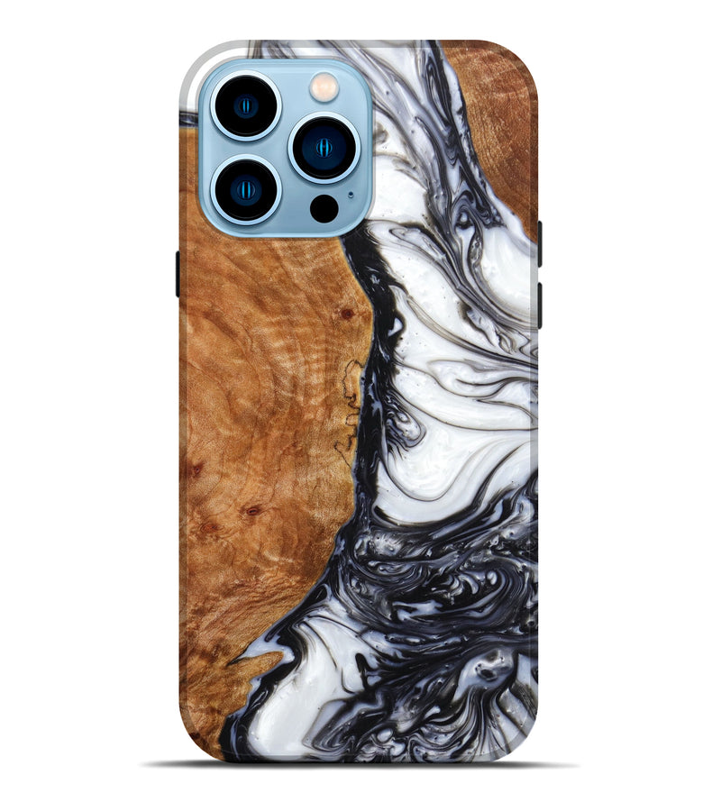 iPhone 14 Pro Max Wood+Resin Live Edge Phone Case - Ida (Black & White, 633082)