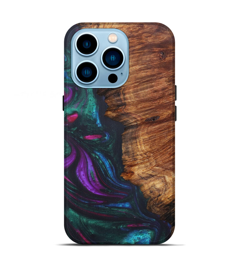 iPhone 14 Pro Wood+Resin Live Edge Phone Case - Jackson (Dark Green, 608596)