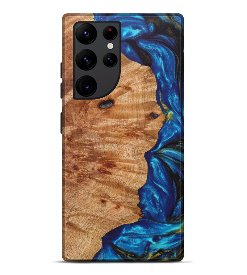 Galaxy S22 Ultra Wood+Resin Live Edge Phone Case - Wade (Teal & Gold, 628366)