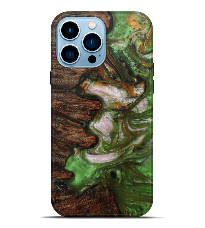 iPhone 14 Pro Max Wood+Resin Live Edge Phone Case - Jerrine (Dark Green, 596605)