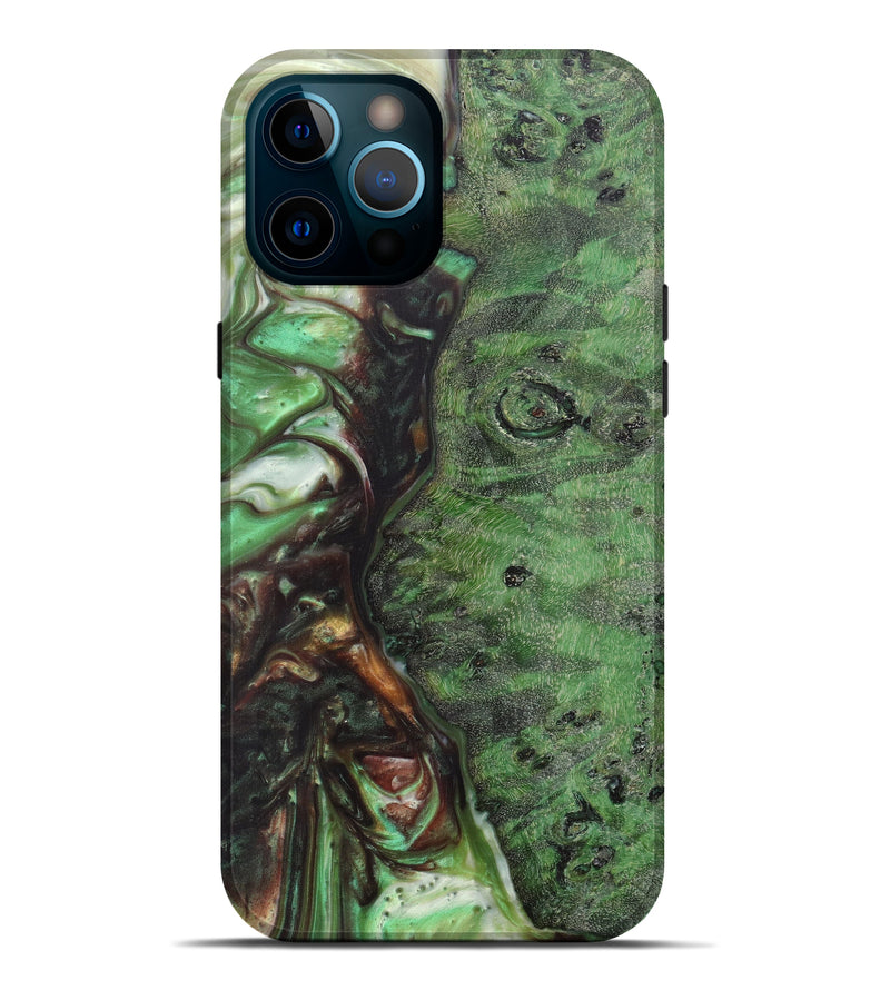iPhone 12 Pro Max Wood+Resin Live Edge Phone Case - Flor (Dark Green, 611118)