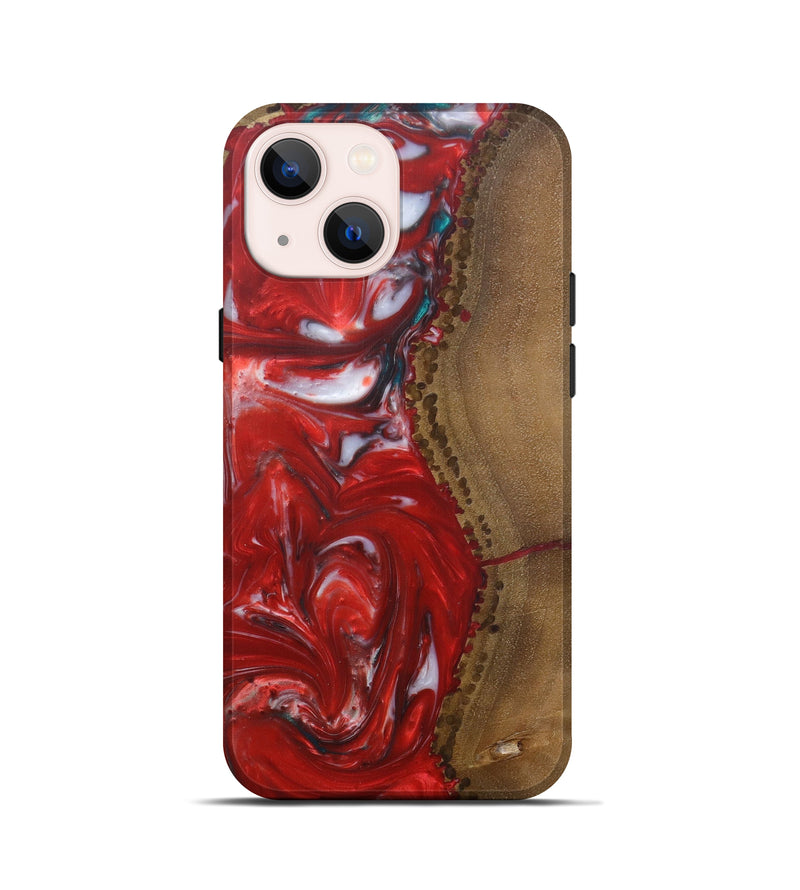 iPhone 13 mini Wood+Resin Live Edge Phone Case - Robbin (Dark Red, 600148)