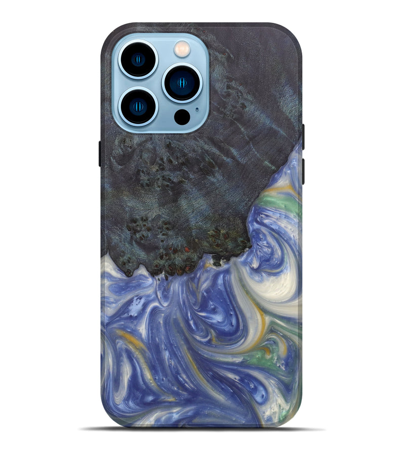 iPhone 14 Pro Max Wood+Resin Live Edge Phone Case - Marion (Light Blue, 598625)