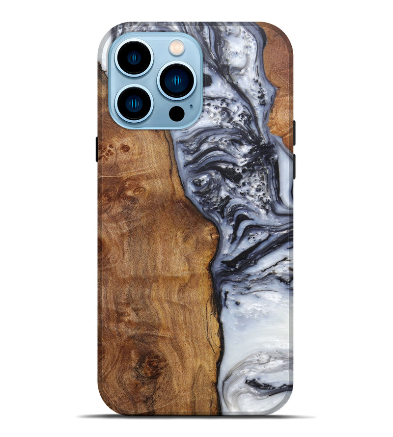 iPhone 14 Pro Max Wood+Resin Live Edge Phone Case - Lauraine (Black & White, 596294)