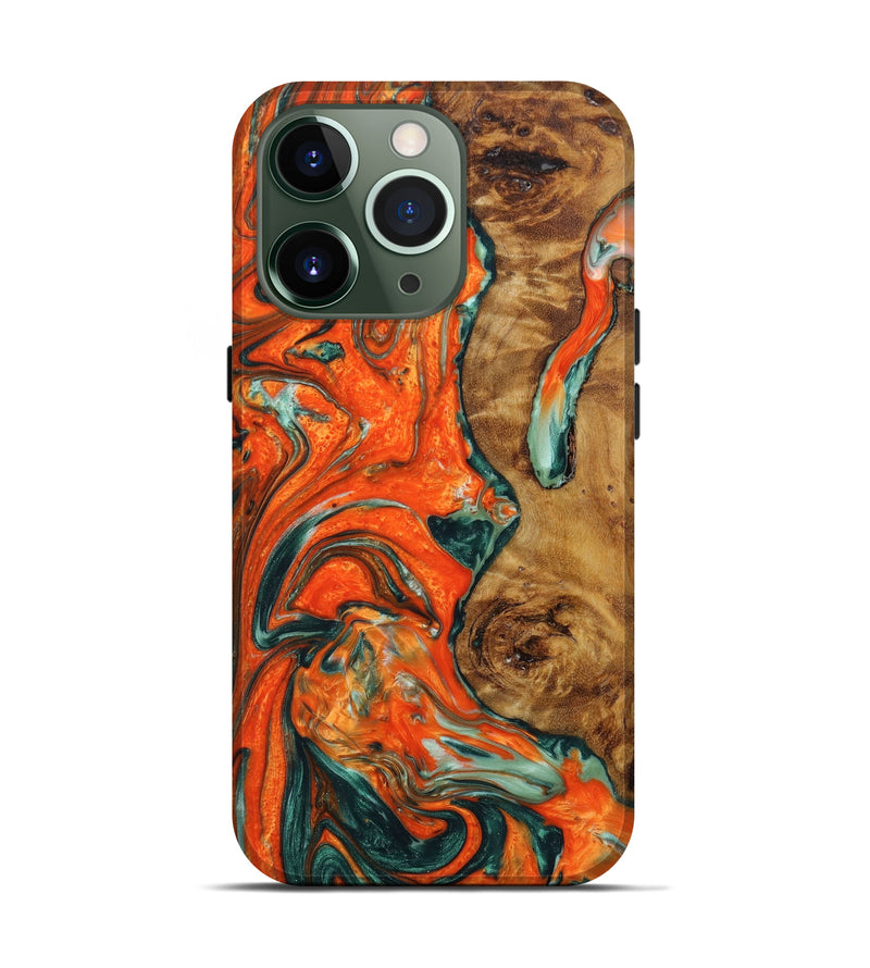 iPhone 13 Pro Wood+Resin Live Edge Phone Case - Odin (Green, 642819)