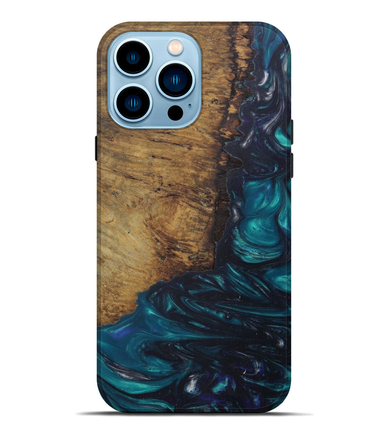 iPhone 14 Pro Max Wood+Resin Live Edge Phone Case - Kazuhito (Light Blue, 594834)