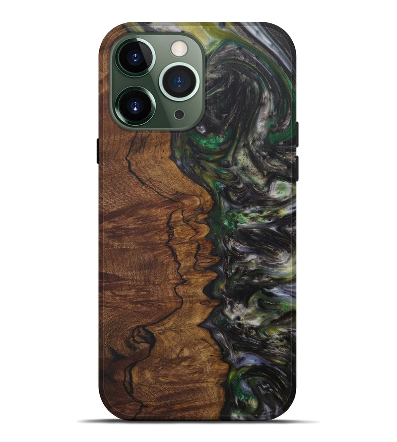 iPhone 13 Pro Max Wood+Resin Live Edge Phone Case - Wiele (Dark Green, 573573)