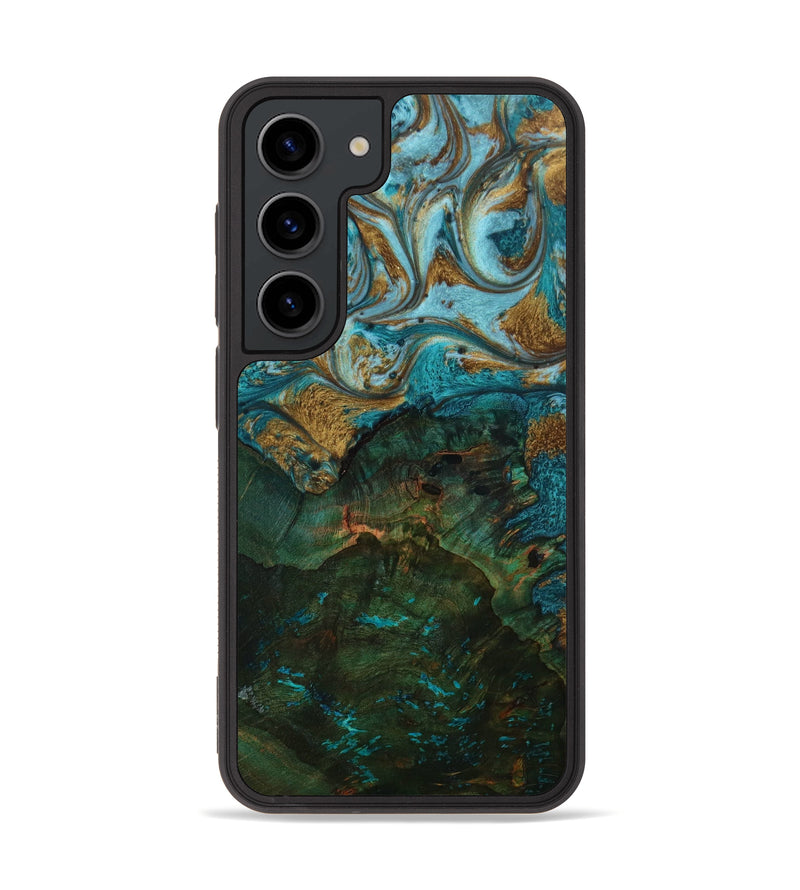 Galaxy S23 Wood+Resin Phone Case - Tasha (Teal & Gold, 643343)