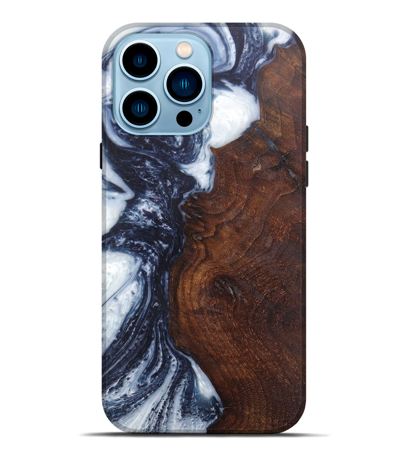 iPhone 14 Pro Max Wood+Resin Live Edge Phone Case - Merdia (Black & White, 603739)