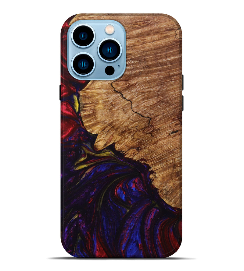 iPhone 14 Pro Max Wood+Resin Live Edge Phone Case - Ieshia (Red, 631413)
