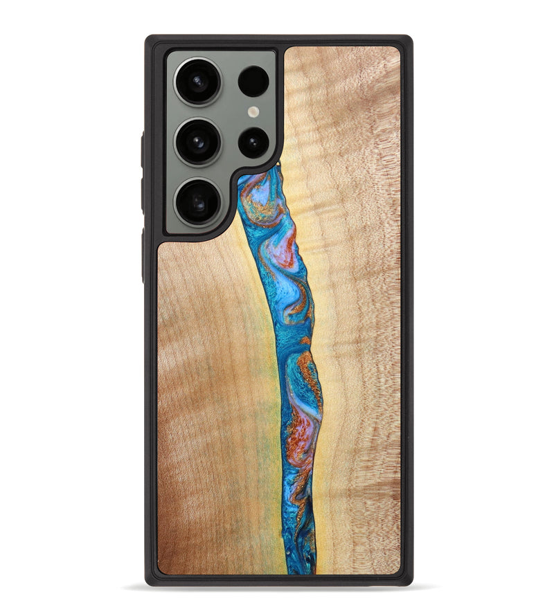 Galaxy S23 Ultra Wood+Resin Phone Case - Branden (Teal & Gold, 645310)