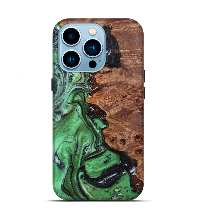 iPhone 14 Pro Wood+Resin Live Edge Phone Case - Gwendolyn (Green, 637521)