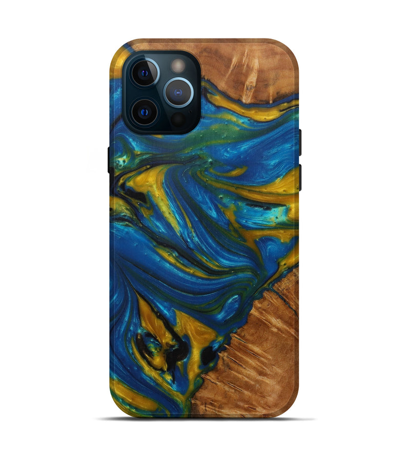 iPhone 12 Pro Wood+Resin Live Edge Phone Case - Camilla (Teal & Gold, 585557)