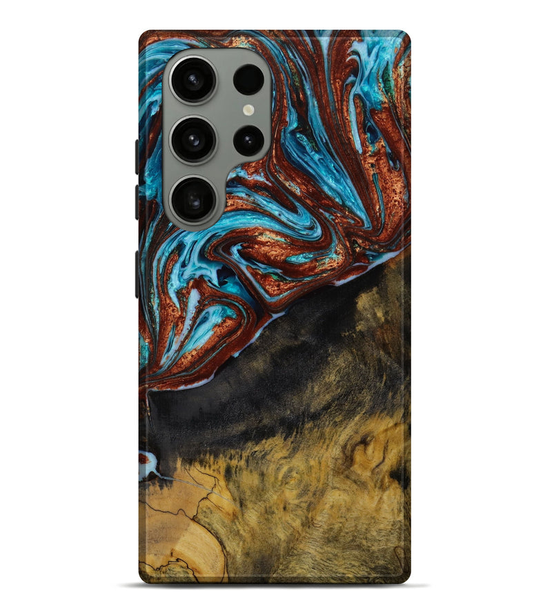 Galaxy S23 Ultra Wood+Resin Live Edge Phone Case - Jazmin (Teal & Gold, 648189)