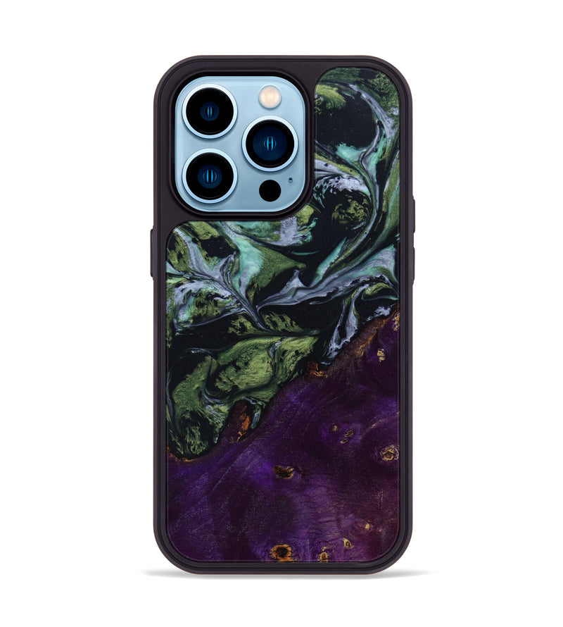 iPhone 14 Pro Wood+Resin Phone Case - Raelyn (Green, 645674)