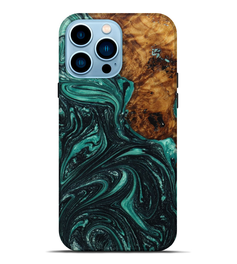 iPhone 14 Pro Max Wood+Resin Live Edge Phone Case - Amina (Green, 646706)