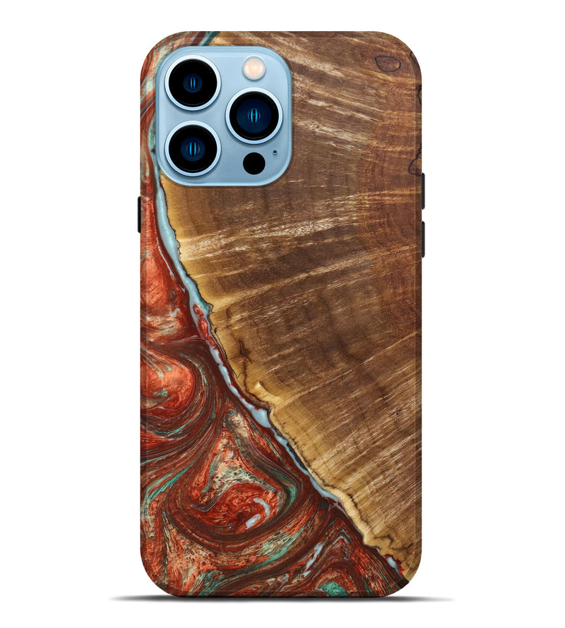 iPhone 14 Pro Max Wood+Resin Live Edge Phone Case - Aimee (Red, 637518)