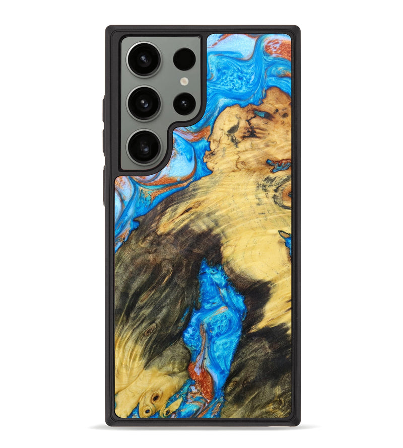 Galaxy S23 Ultra Wood+Resin Phone Case - Ella (Teal & Gold, 636031)