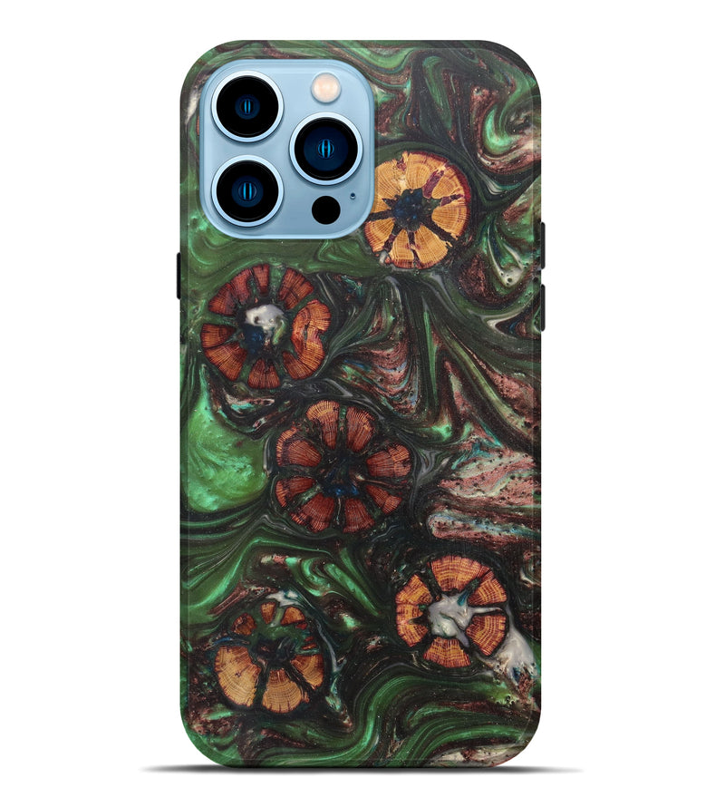 iPhone 14 Pro Max Wood+Resin Live Edge Phone Case - Dolores (Dark Green, 607120)