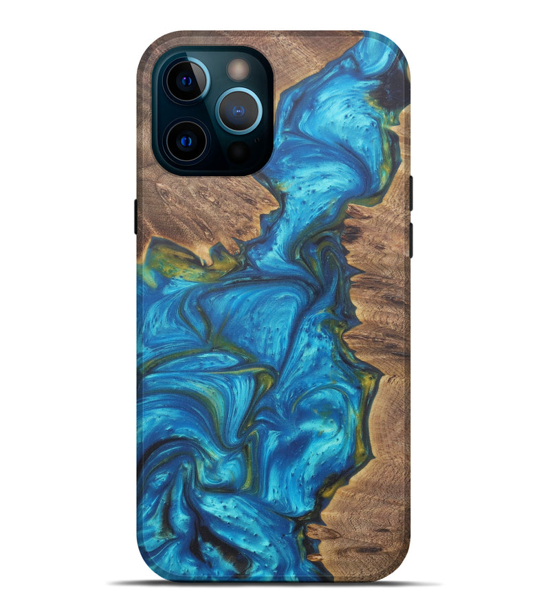 iPhone 12 Pro Max Wood+Resin Live Edge Phone Case - Carlina (Teal & Gold, 574886)