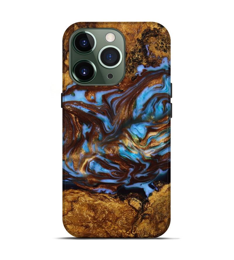 iPhone 13 Pro Wood+Resin Live Edge Phone Case - Trudy (Teal & Gold, 647232)