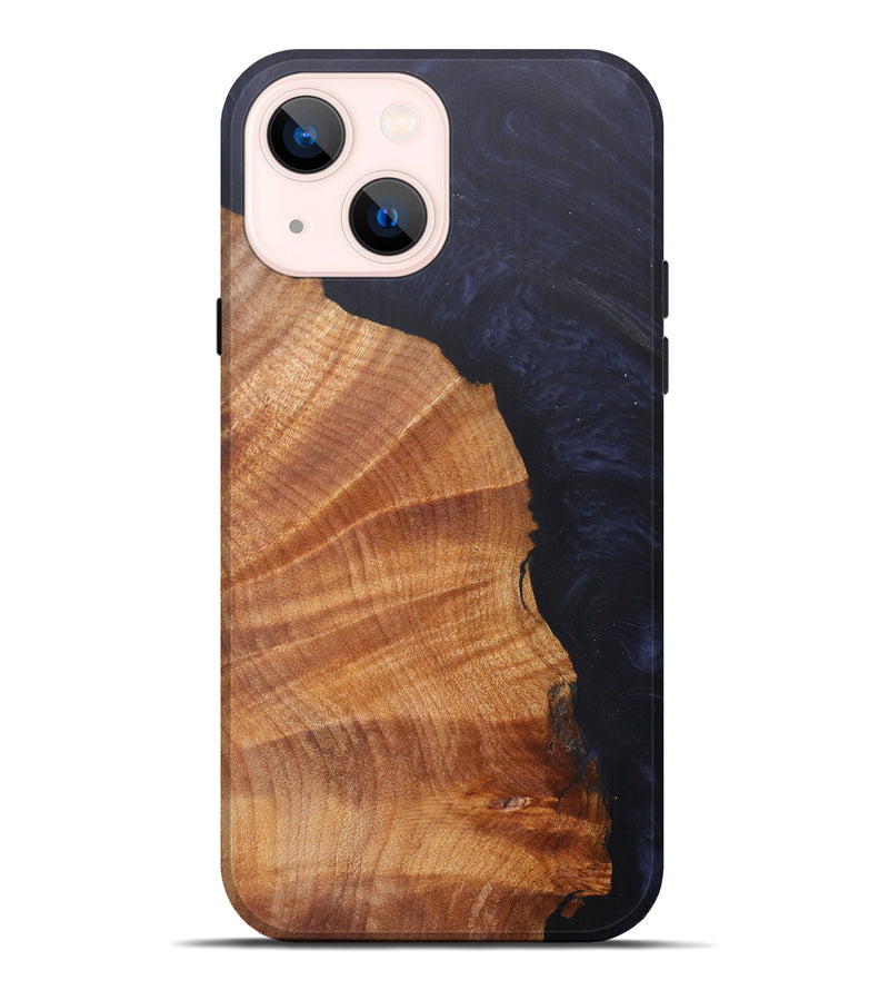 iPhone 14 Plus Wood+Resin Live Edge Phone Case - Velma (Pure Black, 611076)