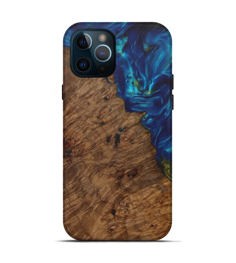 iPhone 12 Pro Wood+Resin Live Edge Phone Case - Johnnie (Teal & Gold, 619590)