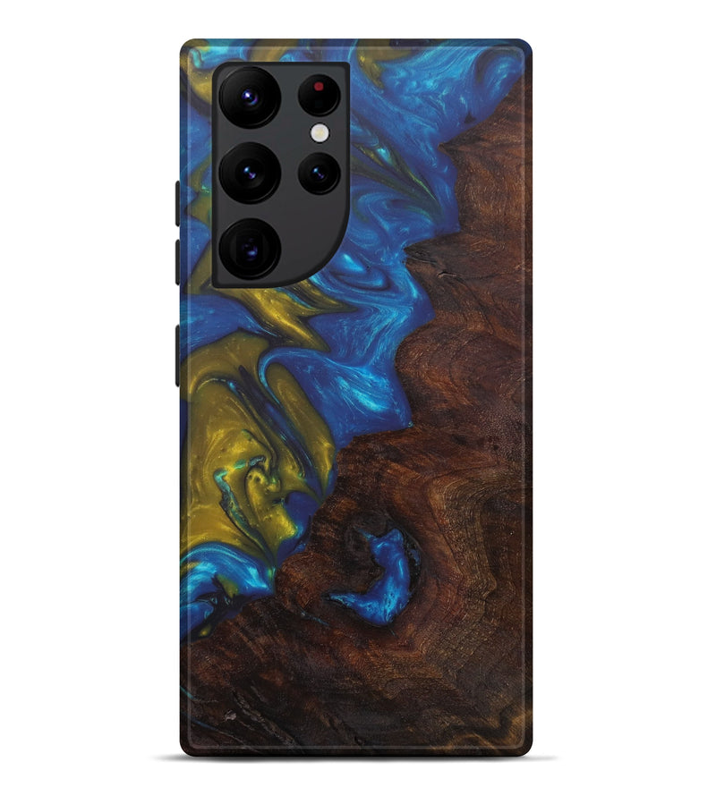 Galaxy S22 Ultra Wood+Resin Live Edge Phone Case - Sheridan (Teal & Gold, 610353)